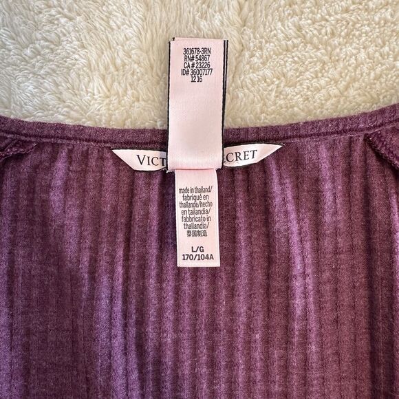 Victoria's Secret Romper Pajama Size L Burgundy Loungewear Ribbed Henley Style - Picture 10 of 13